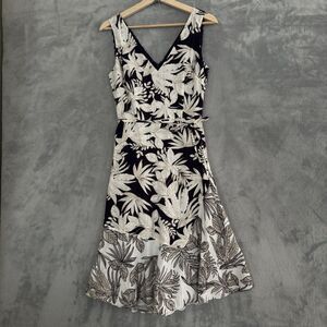 Vince Camuto Linen Blend Midi Dress Womens Size 6 Botanical Print Sleeveless